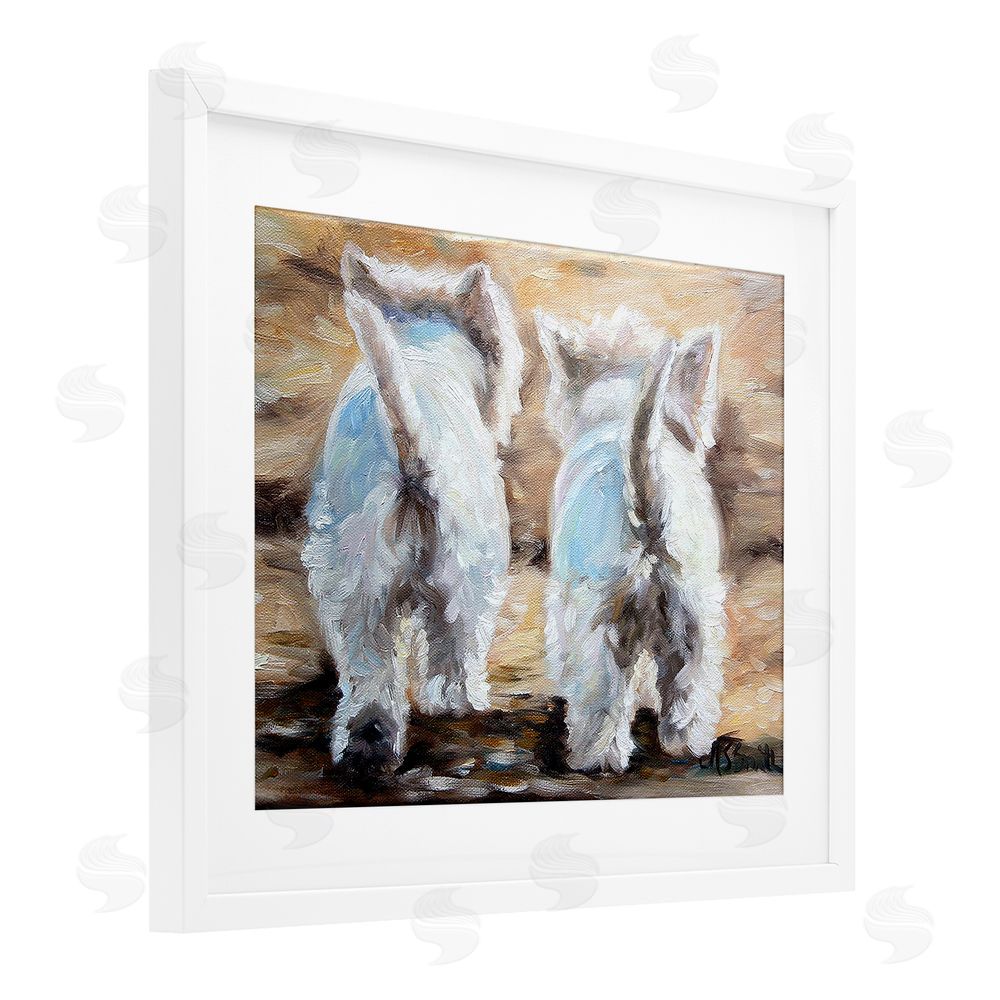 Mary Sparrow Farewell White Puppies White Framed Print Under Glass with Mat Wall Art
