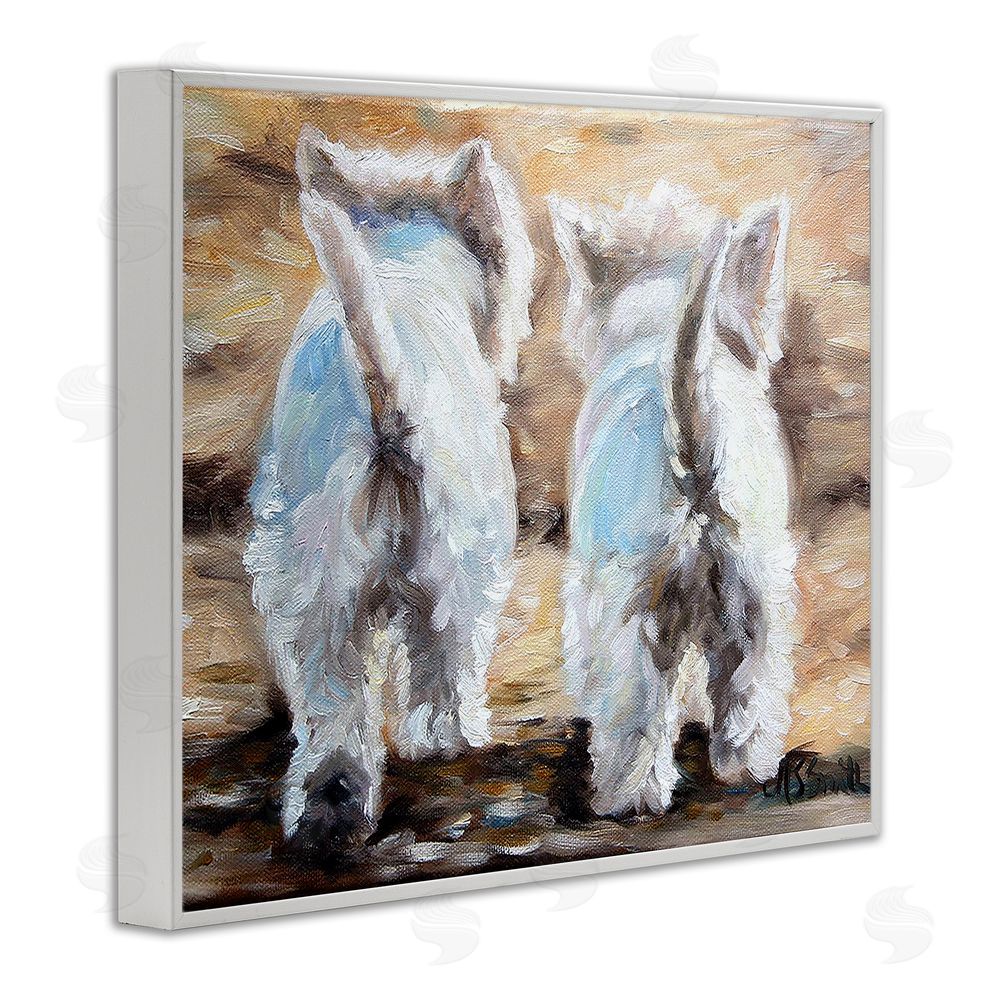 Mary Sparrow Farewell White Puppies White Framed Giclee Wall Art Print