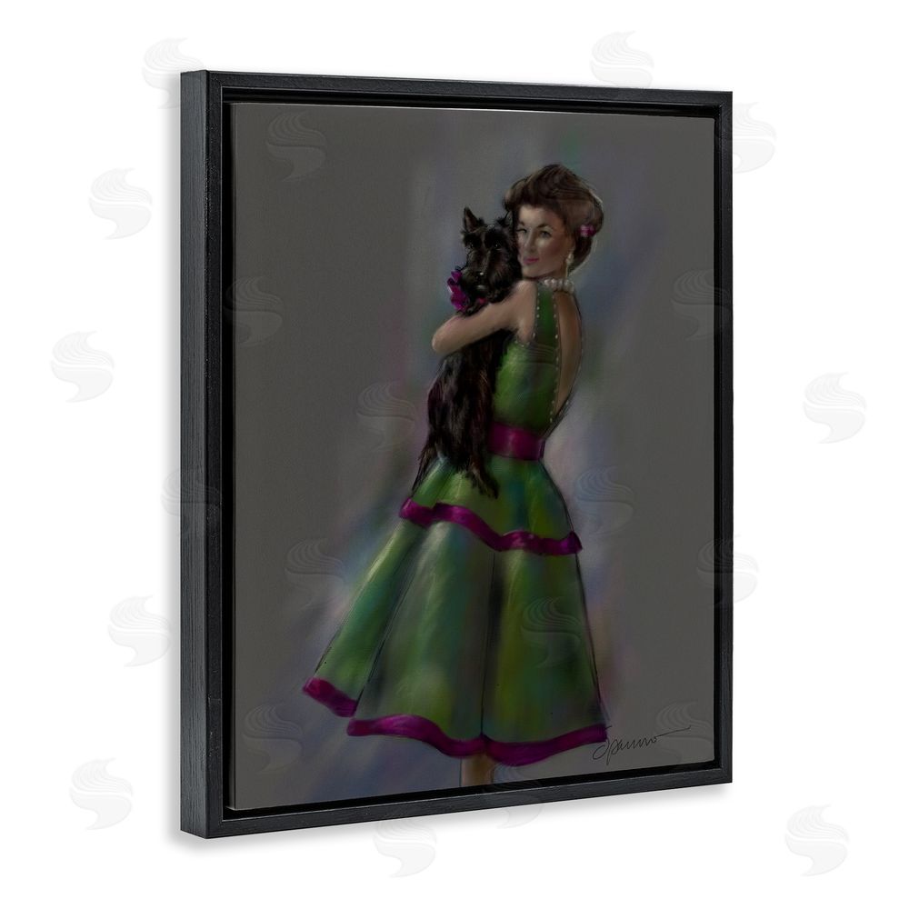Mary Sparrow Scottie Love Woman & Dog Black Floating Frame Canvas Wall Art Print