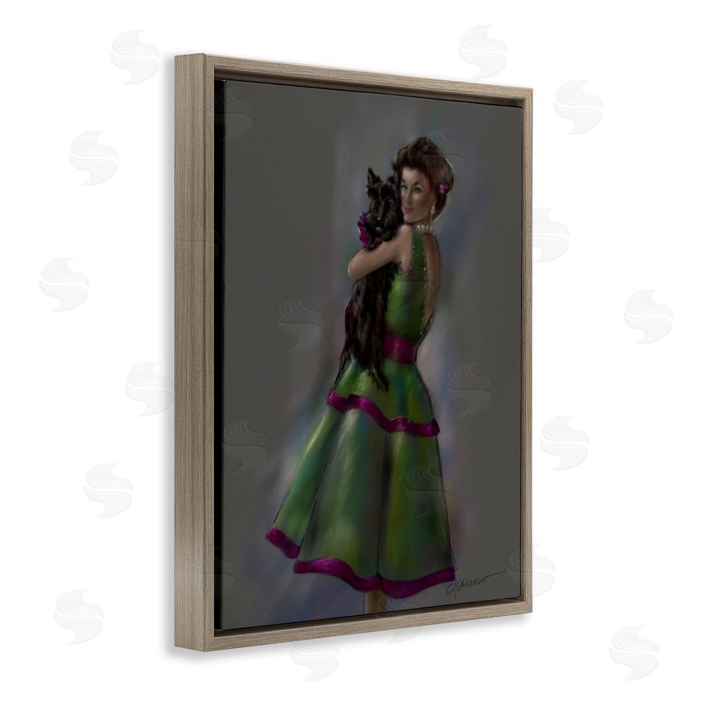 Mary Sparrow Scottie Love Woman & Dog Brown Floating Frame Canvas Wall Art Print