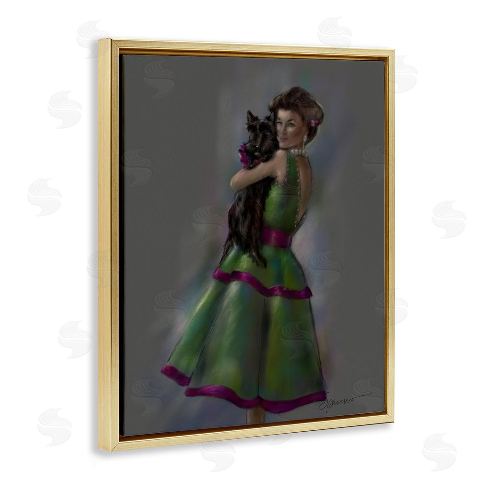 Mary Sparrow Scottie Love Woman & Dog Gold Floating Frame Canvas Wall Art Print