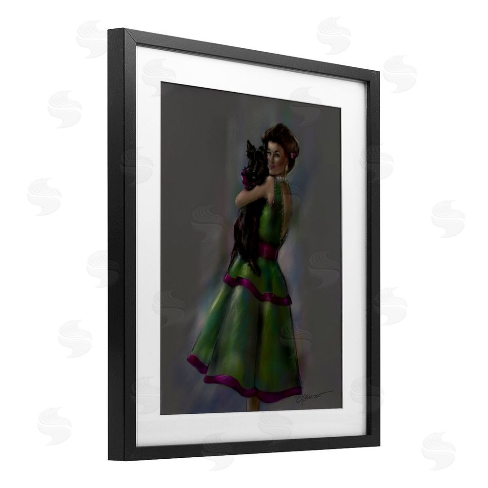Mary Sparrow Scottie Love Woman & Dog Black Framed Print Under Glass with White Mat Wall Art