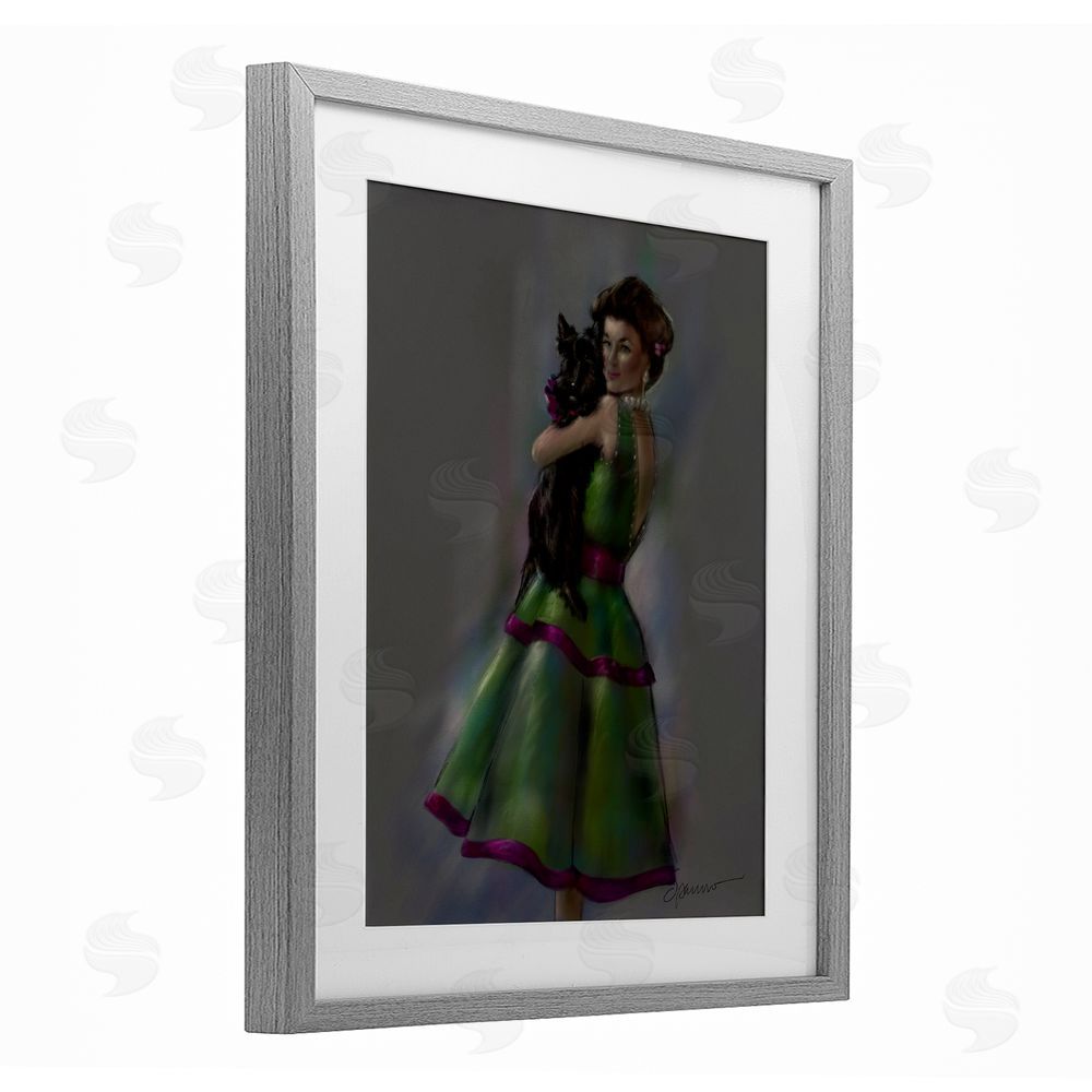 Mary Sparrow Scottie Love Woman & Dog Gray Framed Print Under Glass with White Mat Wall Art