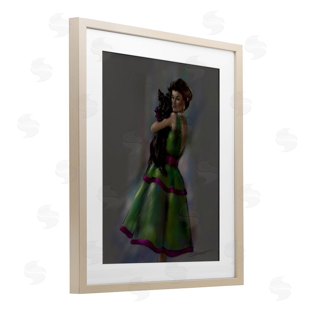Mary Sparrow Scottie Love Woman & Dog Birch Framed Print Under Glass with White Mat Wall Art