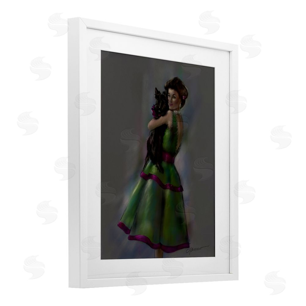 Mary Sparrow Scottie Love Woman & Dog White Framed Print Under Glass with Mat Wall Art