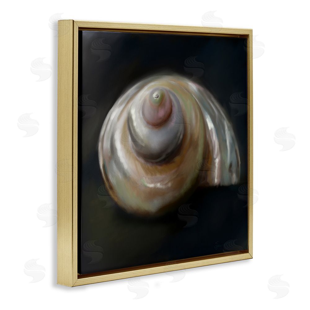 Mary Sparrow Swirled Seashell Sea Treasure Gold Floating Frame Canvas Wall Art Print