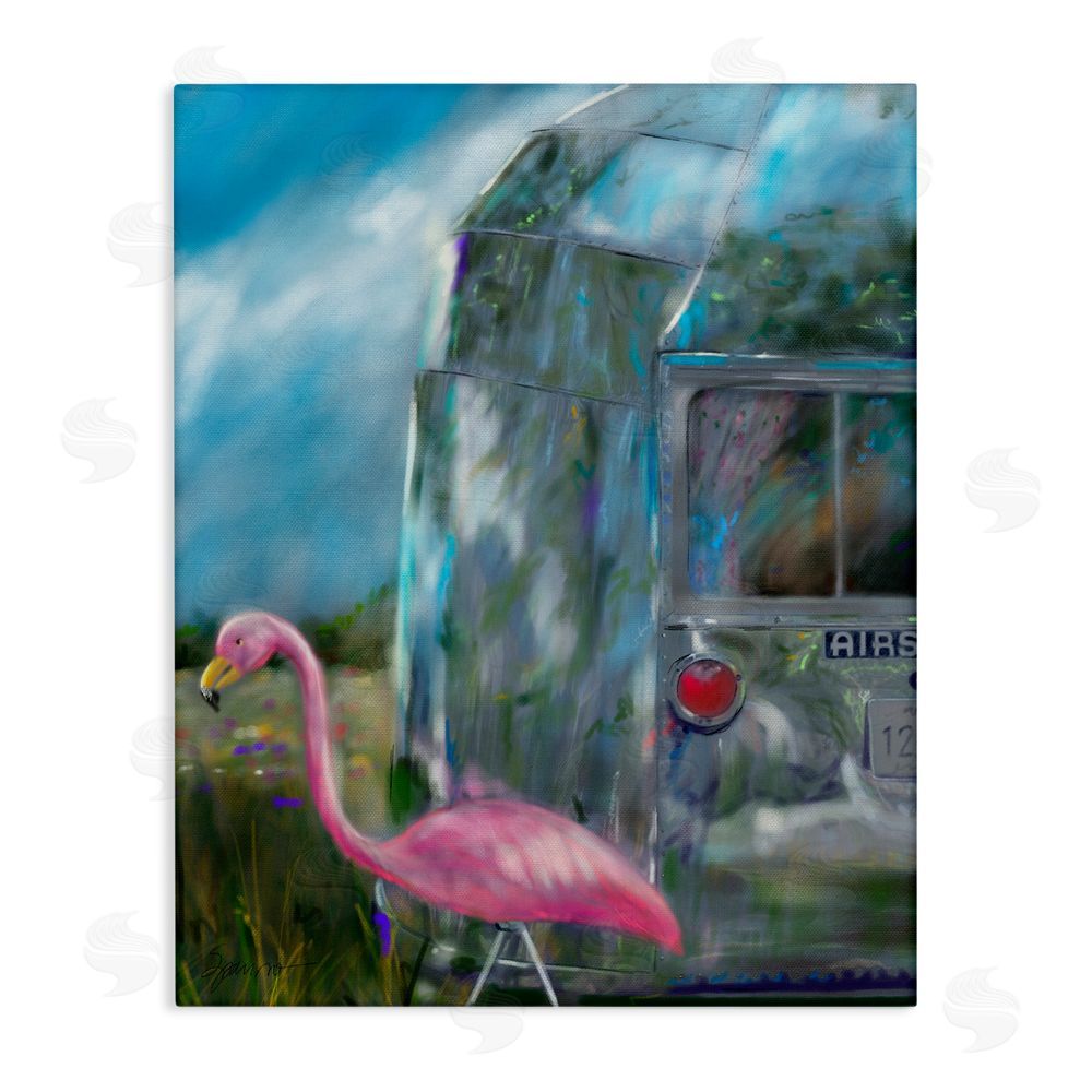 Mary Sparrow Happy Camper Flamingo Canvas Wall Art Print