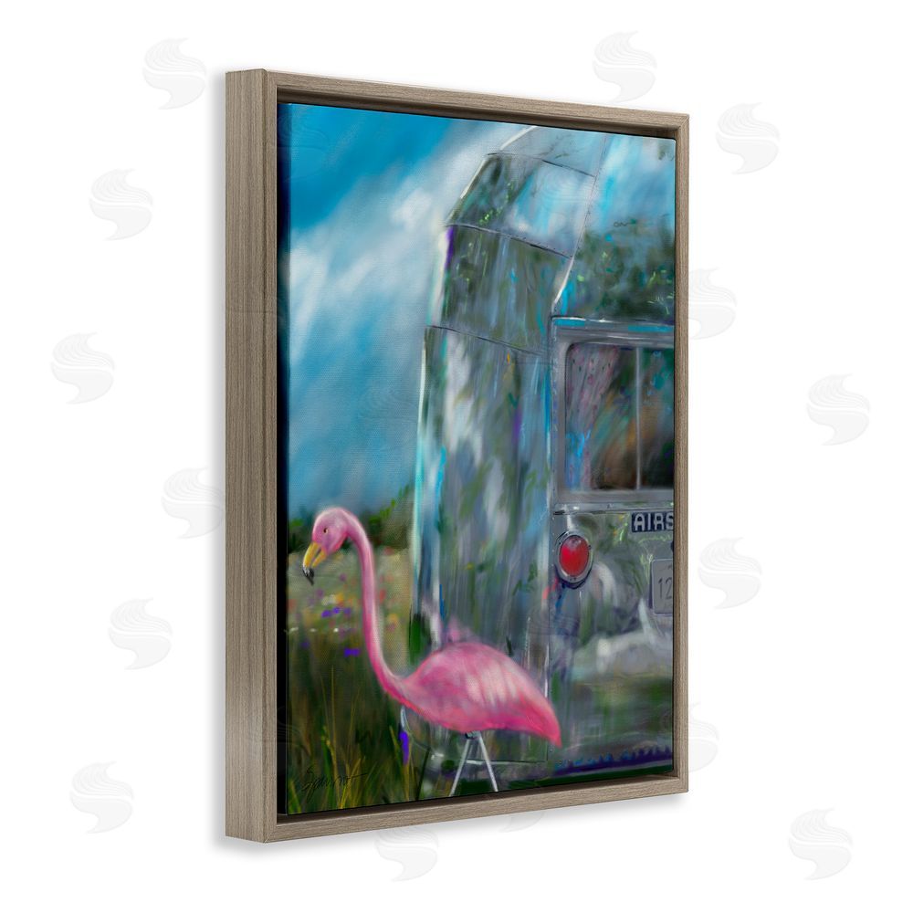 Mary Sparrow Happy Camper Flamingo Brown Floating Frame Canvas Wall Art Print