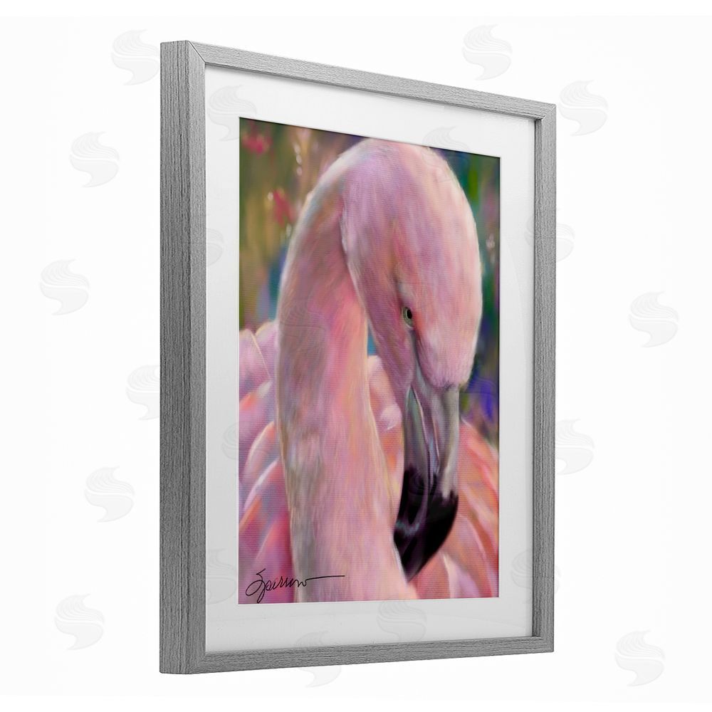 Mary Sparrow Mingo The Flamingo Gray Framed Print Under Glass with White Mat Wall Art
