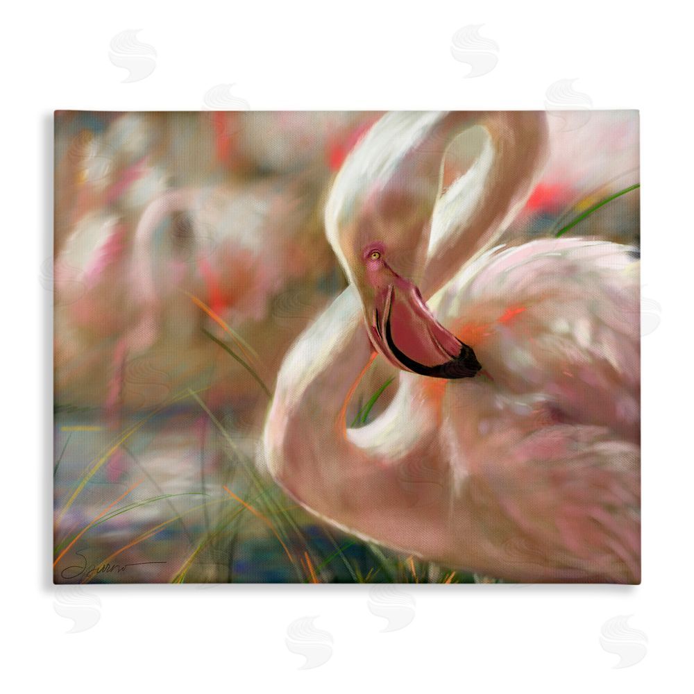 Mary Sparrow Preening Flamingo Sunset Canvas Wall Art Print