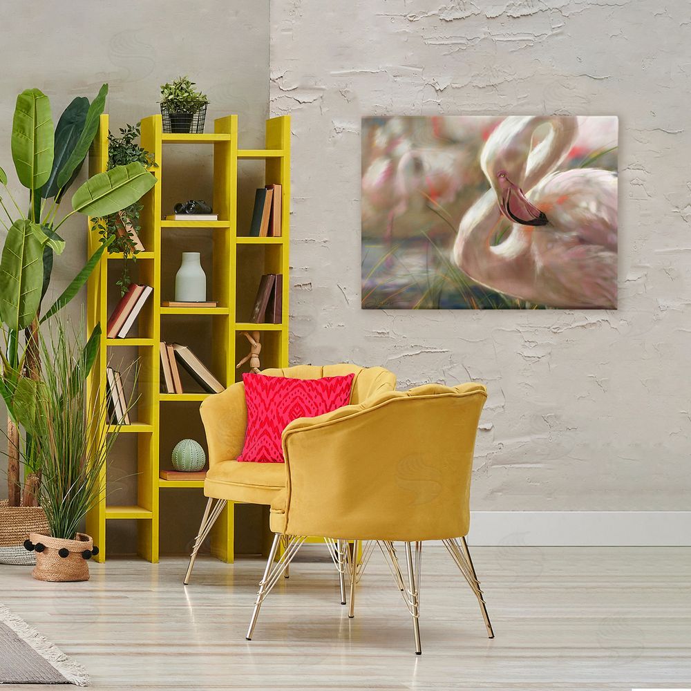 Mary Sparrow Preening Flamingo Sunset Canvas Art on Wall