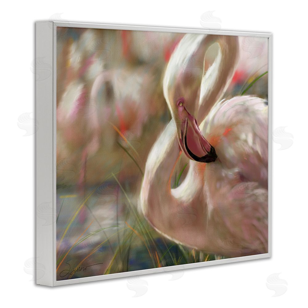 Mary Sparrow Preening Flamingo Sunset White Framed Giclee Wall Art Print