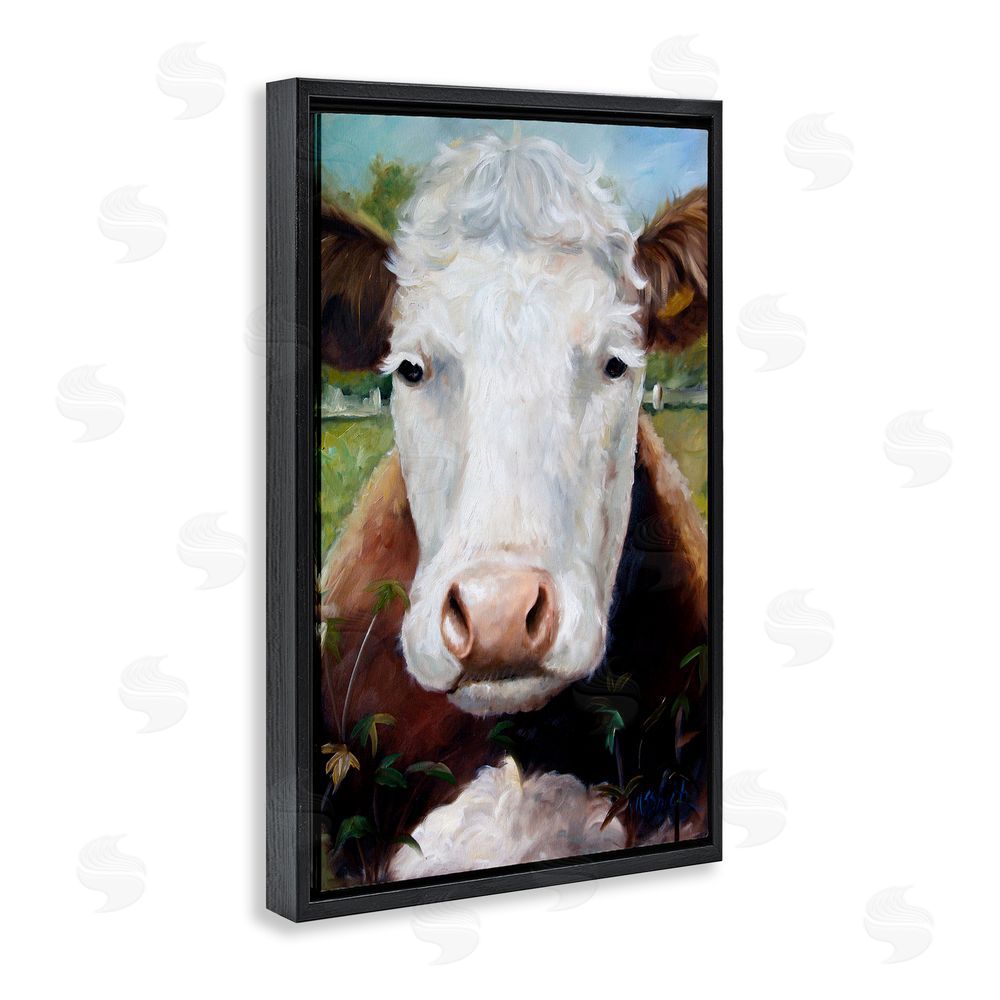 Mary Sparrow Bessie Cow Portrait Black Floating Frame Canvas Wall Art Print