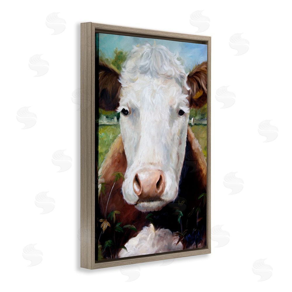 Mary Sparrow Bessie Cow Portrait Brown Floating Frame Canvas Wall Art Print