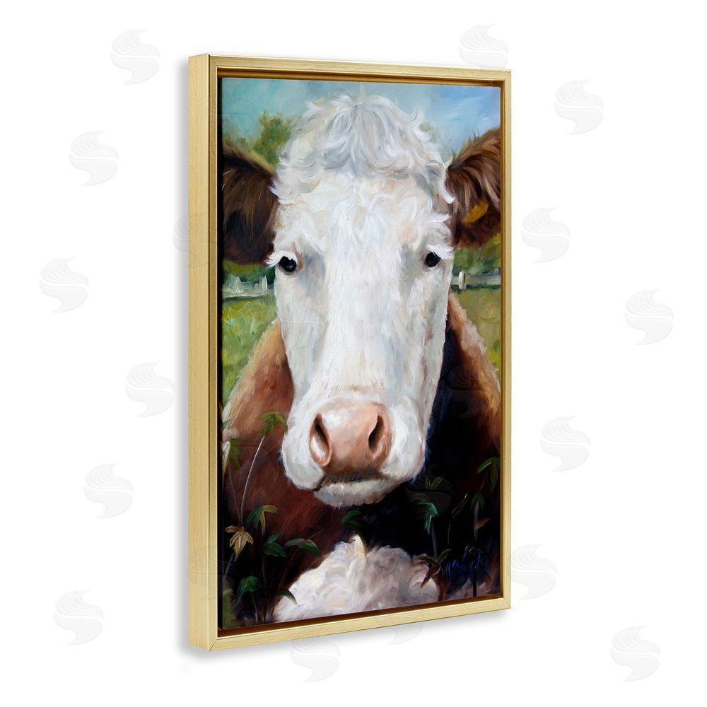 Mary Sparrow Bessie Cow Portrait Gold Floating Frame Canvas Wall Art Print