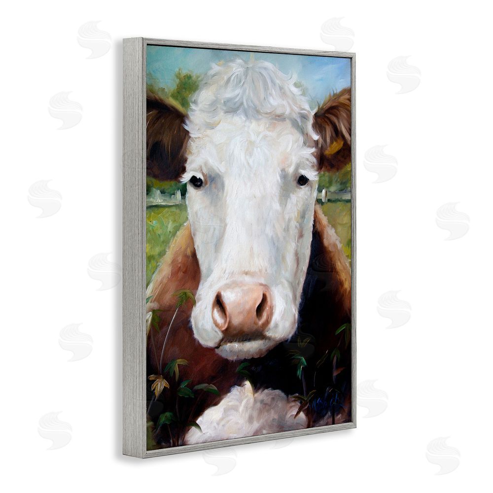 Mary Sparrow Bessie Cow Portrait Gray Framed Giclee Wall Art Print
