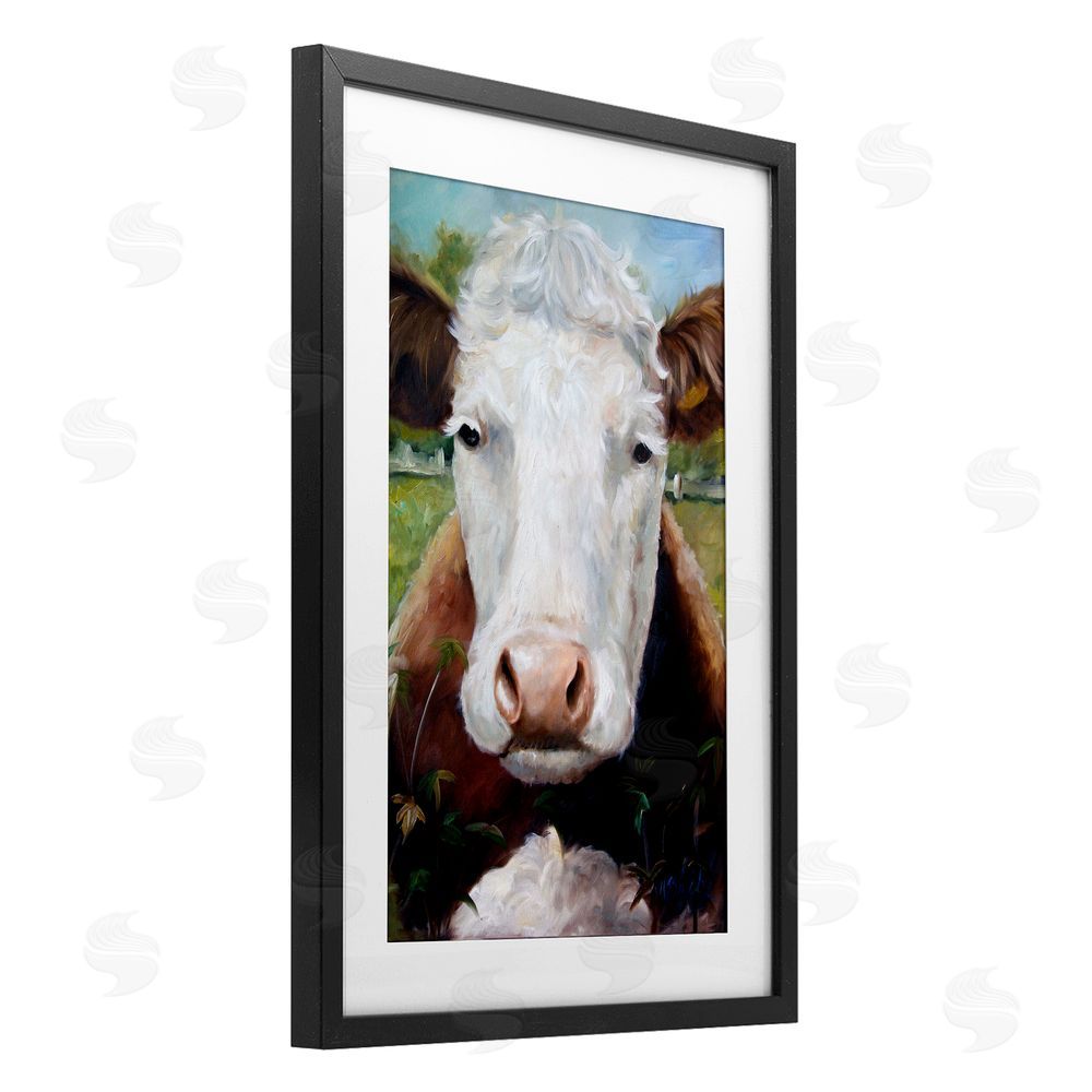 Mary Sparrow Bessie Cow Portrait Black Framed Print Under Glass with White Mat Wall Art