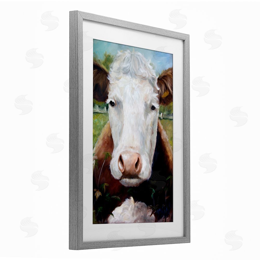 Mary Sparrow Bessie Cow Portrait Gray Framed Print Under Glass with White Mat Wall Art