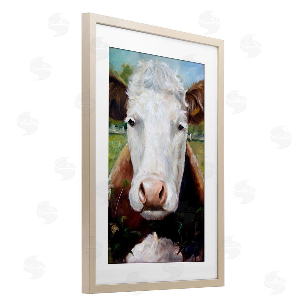 Mary Sparrow Bessie Cow Portrait Birch Framed Print Under Glass with White Mat Wall Art