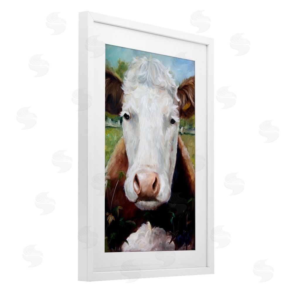 Mary Sparrow Bessie Cow Portrait White Framed Print Under Glass with Mat Wall Art