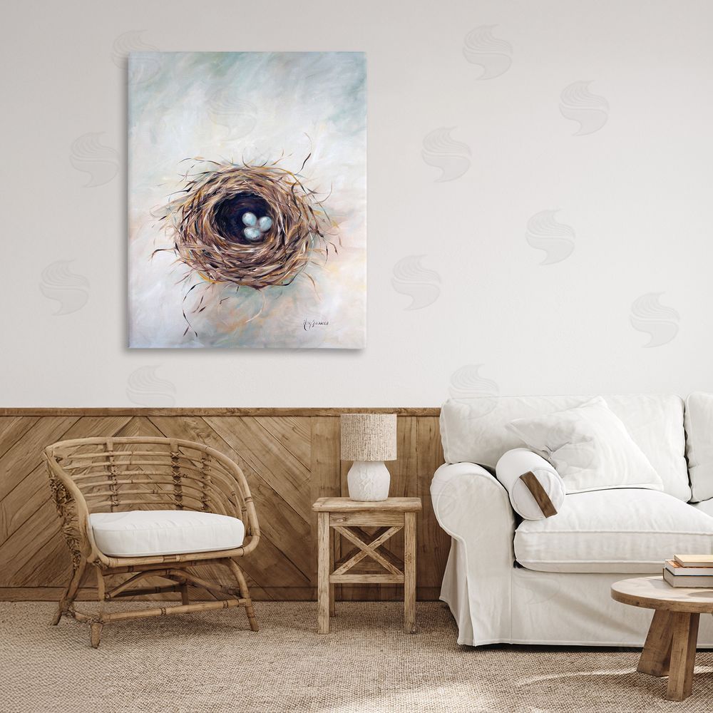 Mary Sparrow Bird Nest Triplets Canvas Art on Wall