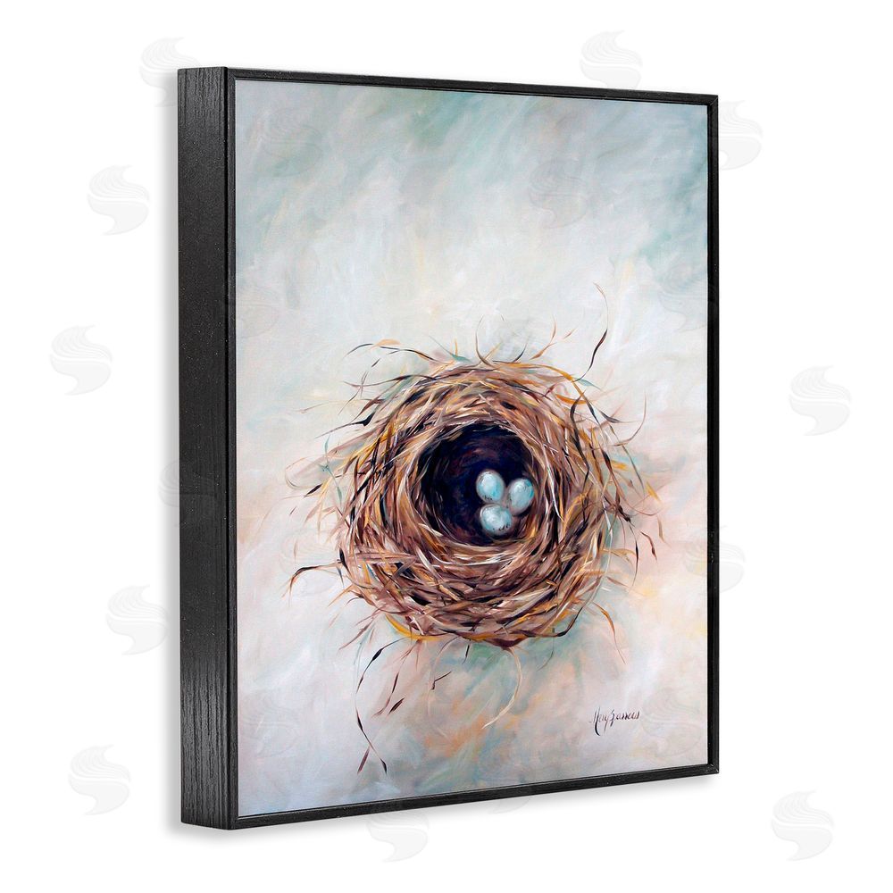 Mary Sparrow Bird Nest Triplets Black Framed Giclee Wall Art Print