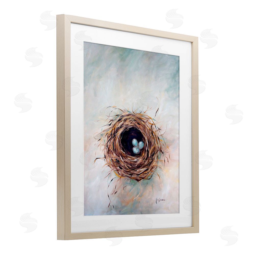 Mary Sparrow Bird Nest Triplets Birch Framed Print Under Glass with White Mat Wall Art
