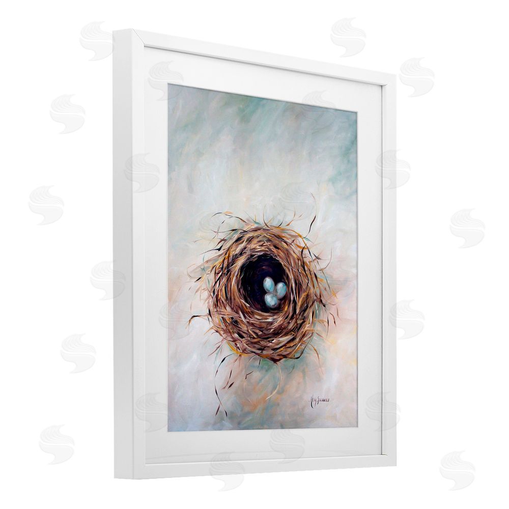Mary Sparrow Bird Nest Triplets White Framed Print Under Glass with Mat Wall Art