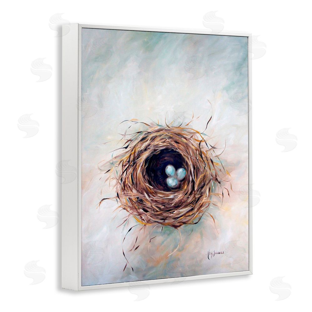 Mary Sparrow Bird Nest Triplets White Framed Giclee Wall Art Print