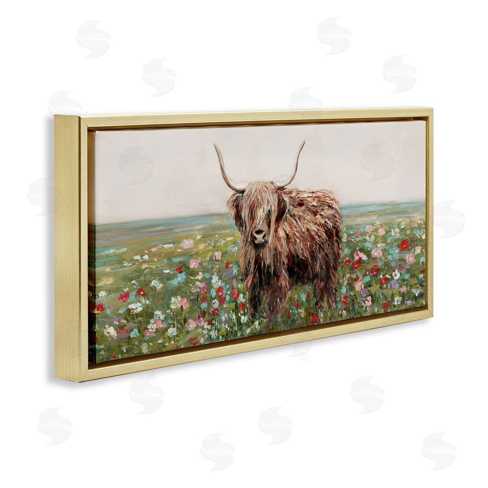 Sally Swatland Grazing In Poppy Field Gold Floating Frame Canvas Wall Art Print