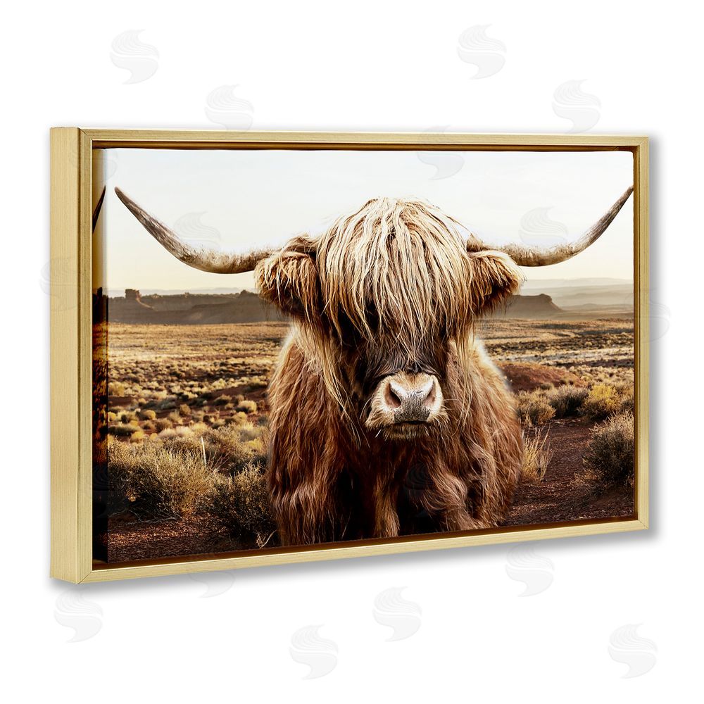 CAD Designs Rugged Vegetation Cattle Portrait Gold Floating Frame Canvas Wall Art Print