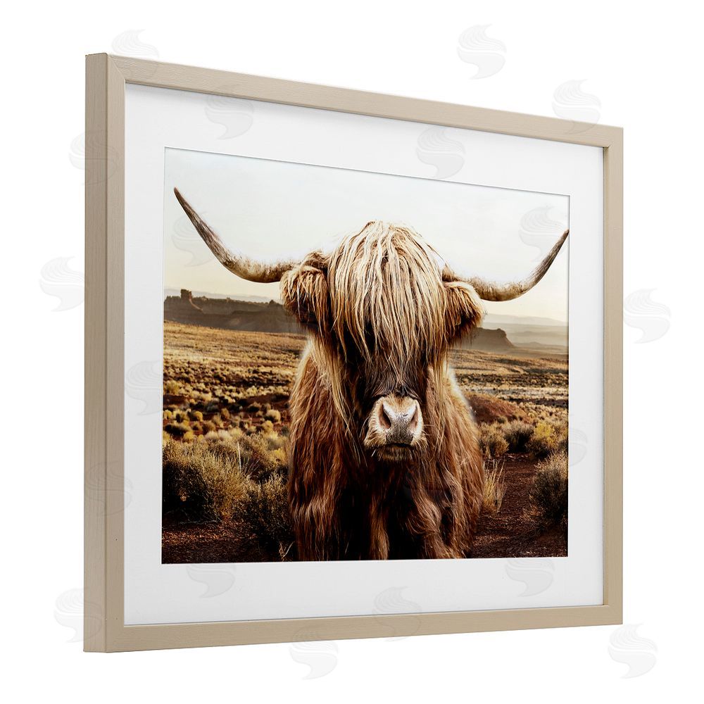 CAD Designs Rugged Vegetation Cattle Portrait Brown Framed Print Under Glass Wall Art
