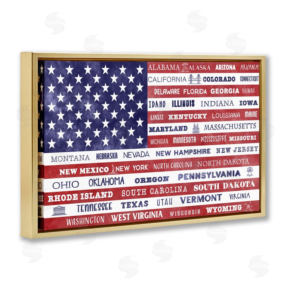 Daniela Santiago States Of America Flag Gold Floating Frame Canvas Wall Art Print