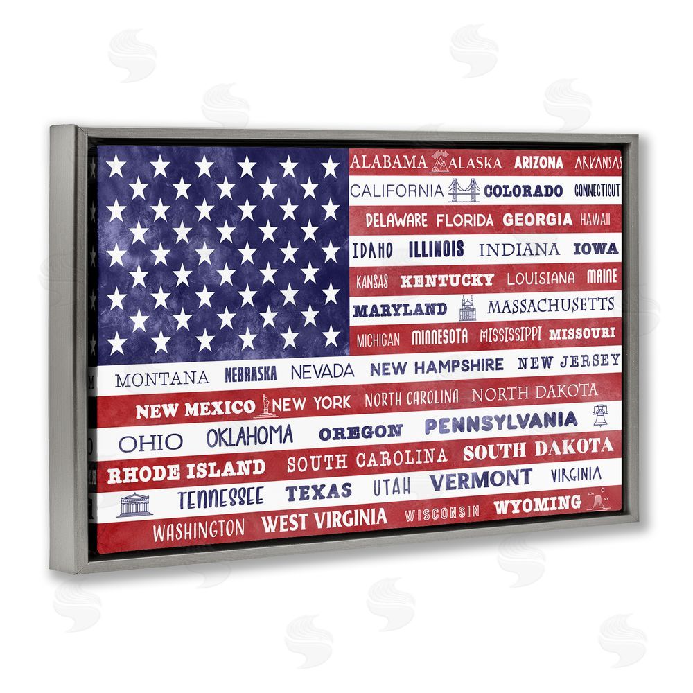 Daniela Santiago States Of America Flag Gray Floating Frame Canvas Wall Art Print