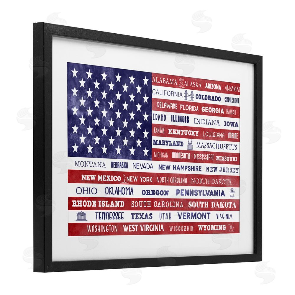 Daniela Santiago States Of America Flag Black Framed Print Under Glass Wall Art