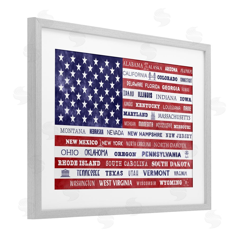 Daniela Santiago States Of America Flag Gray Framed Print Under Glass Wall Art