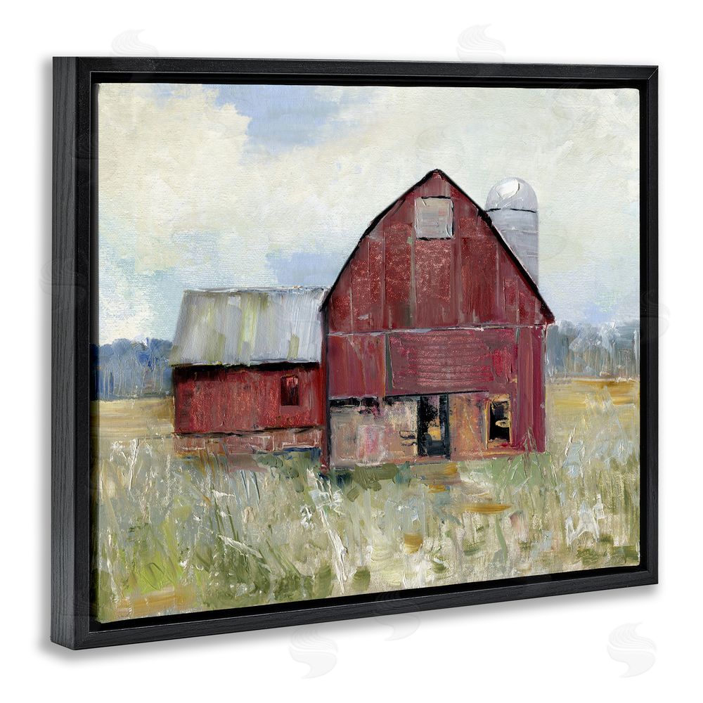 Sally Swatland Red Rugged Barn Black Floating Frame Canvas Wall Art Print