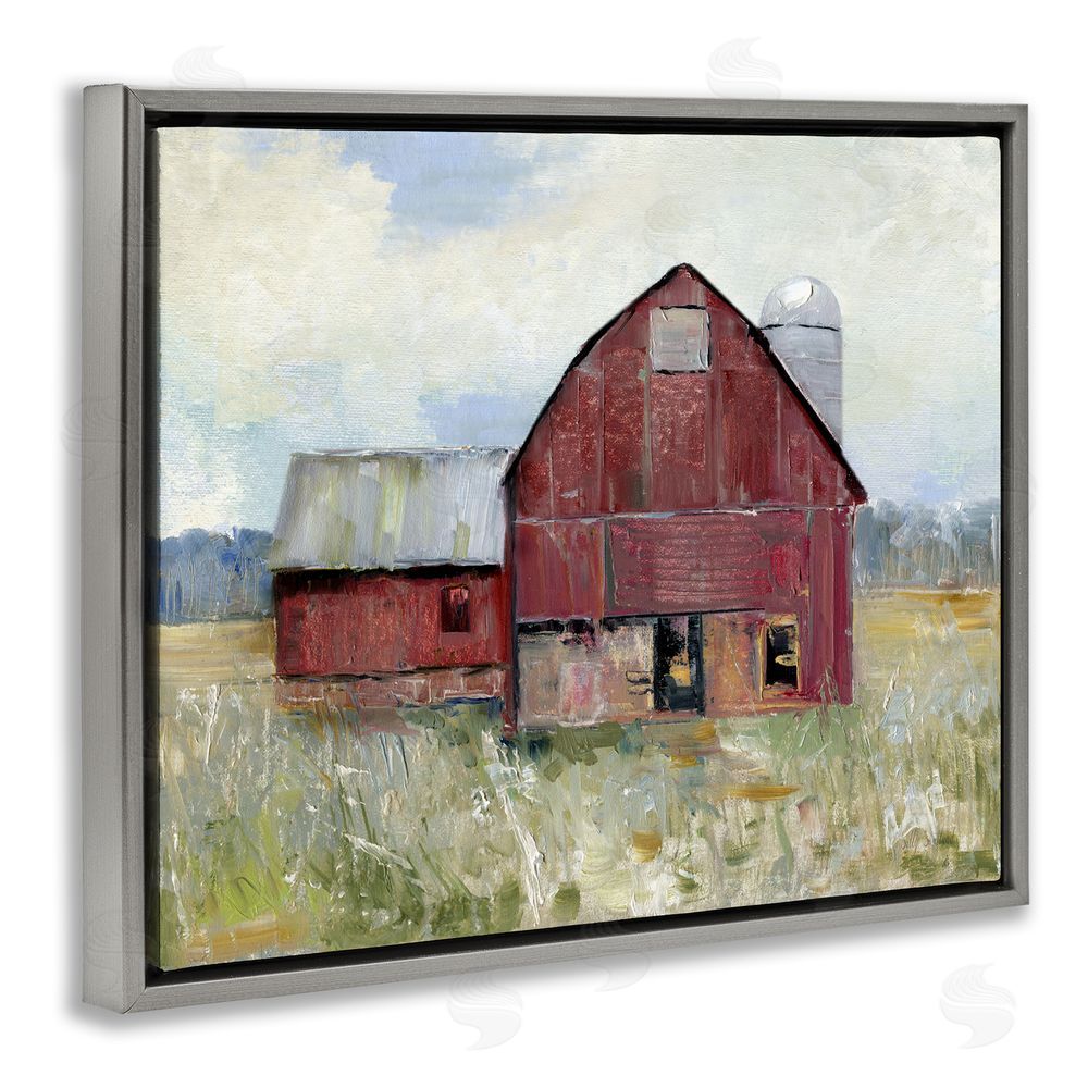 Sally Swatland Red Rugged Barn Gray Floating Frame Canvas Wall Art Print