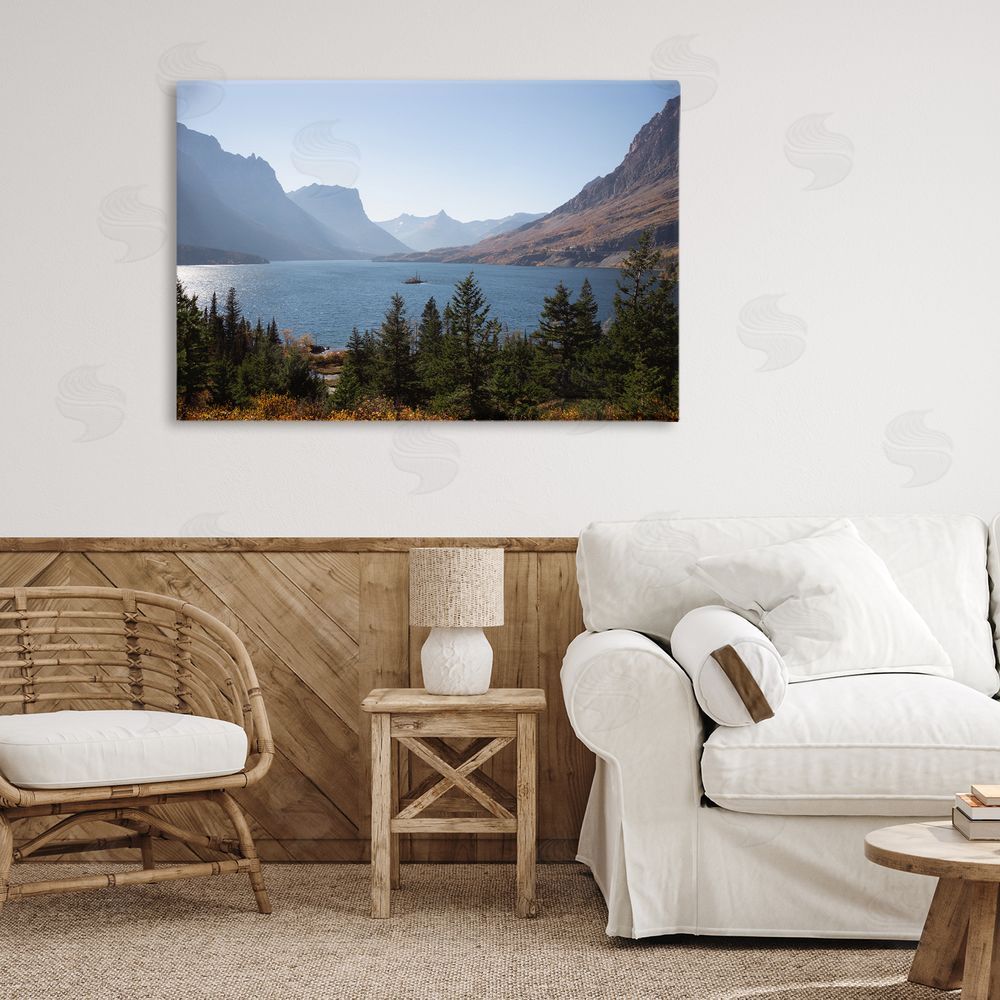 Carol Robinson Cliffs Overlooking Lake Stretched Canvas Wall Art in Room