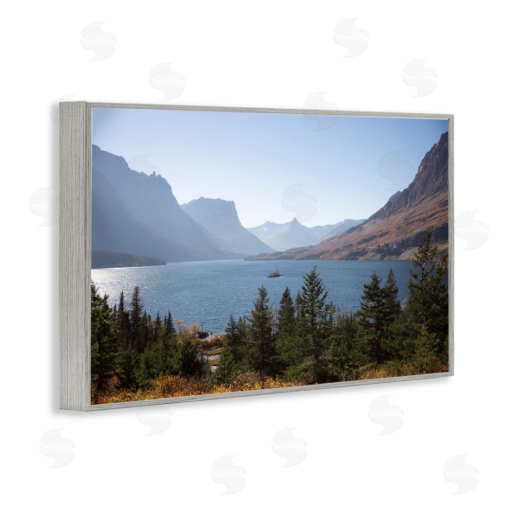 Carol Robinson Cliffs Overlooking Lake Gray Framed Giclee Wall Art Print