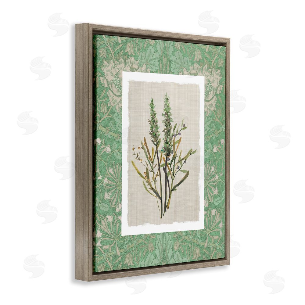 Carol Robinson Antique Foliage in Green Brown Floating Frame Canvas Wall Art Print