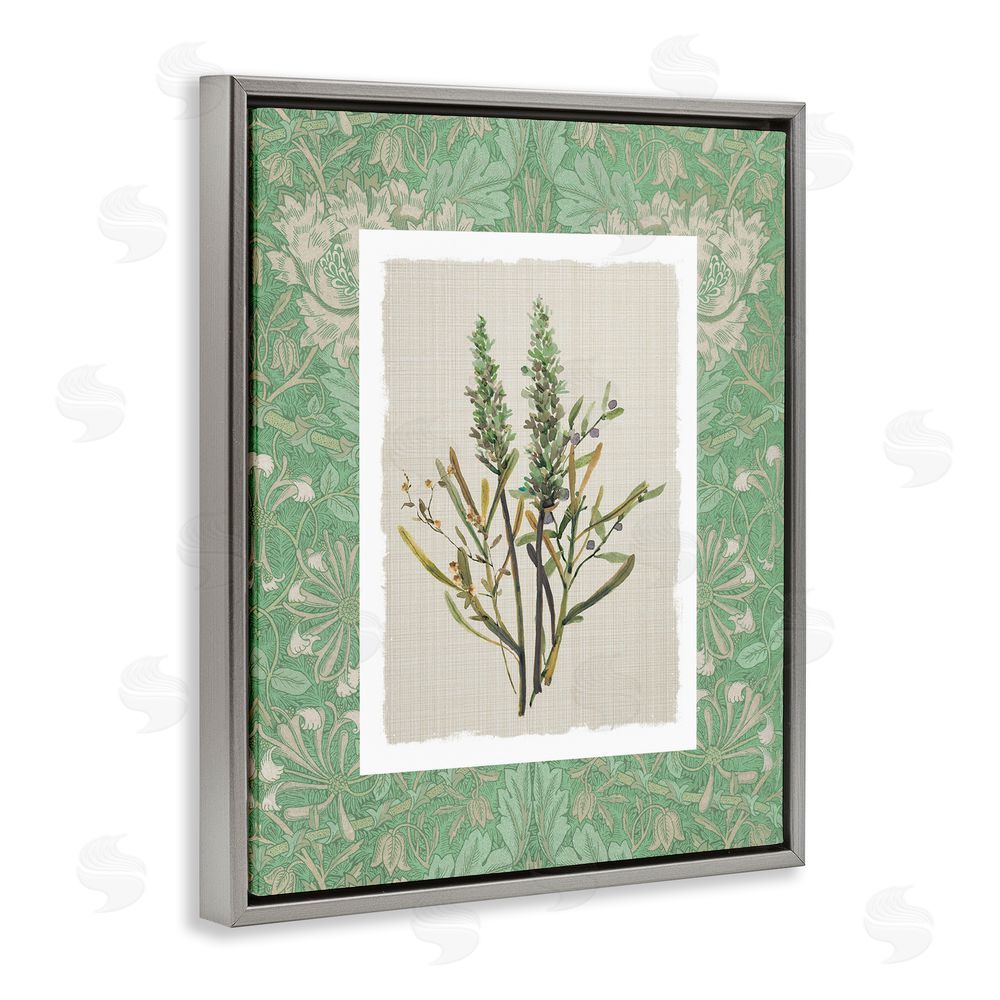 Carol Robinson Antique Foliage in Green Gray Floating Frame Canvas Wall Art Print