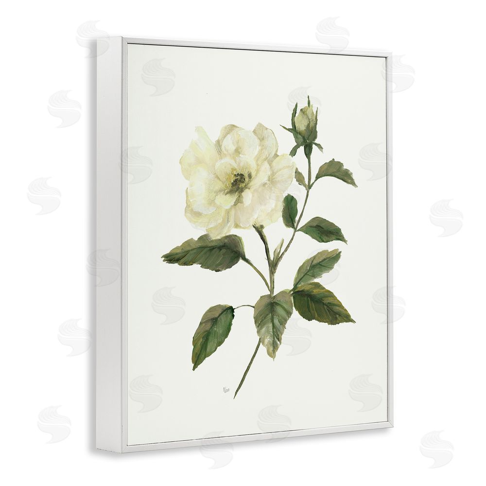 Nan Ivory Rose Bloom With Green Foliage White Framed Giclee Wall Art Print