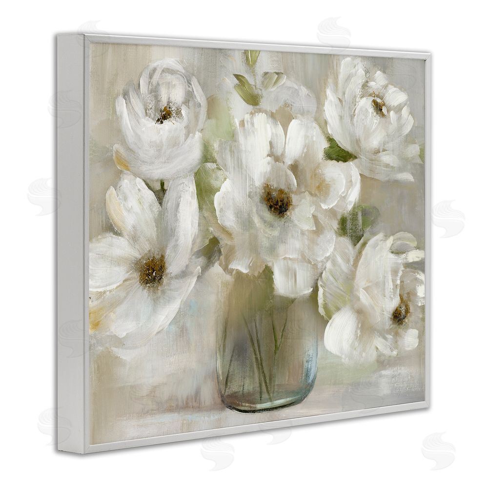 Nan Gentle White Petals in Vase White Framed Giclee Wall Art Print