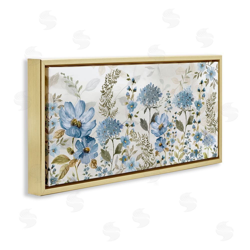 Nan Subdued Meadow Foliage Gold Floating Frame Canvas Wall Art Print