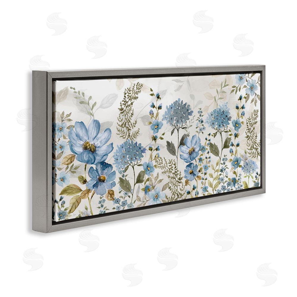 Nan Subdued Meadow Foliage Gray Floating Frame Canvas Wall Art Print