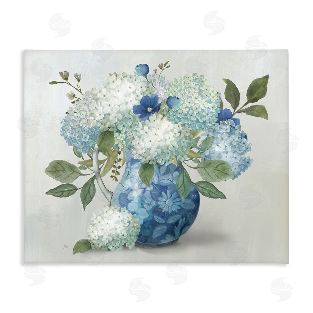 Nan Ornate Vase with Hydrangeas Stretched Canvas Wall Art Print