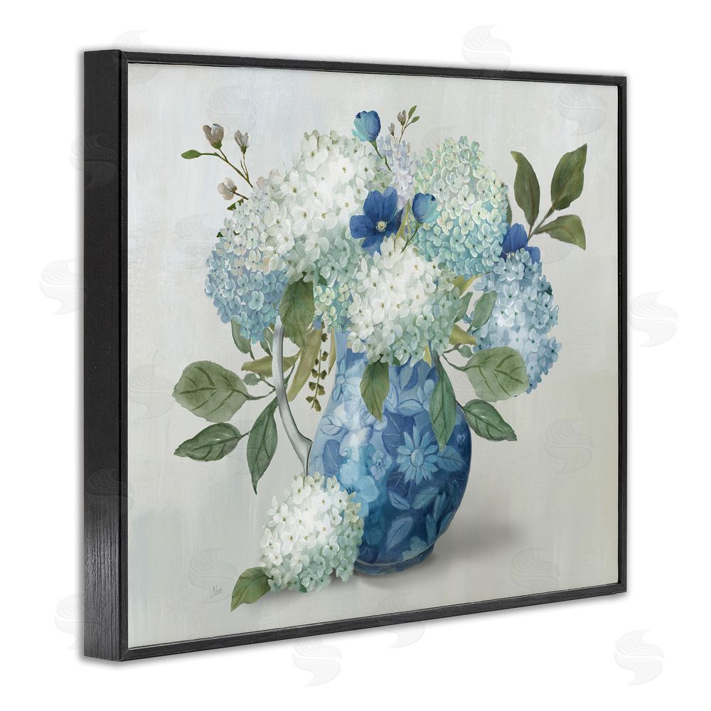 Nan Ornate Vase with Hydrangeas Black Framed Giclee Wall Art Print