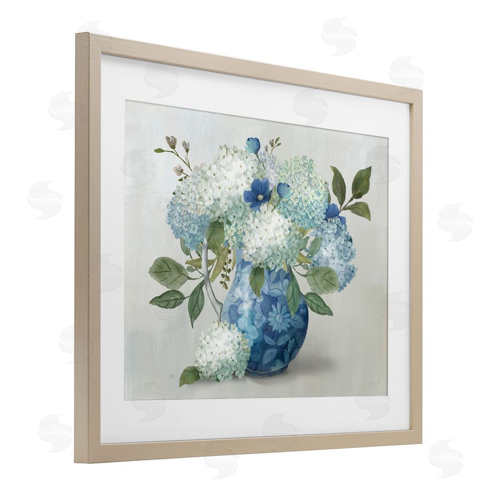 Nan Ornate Vase with Hydrangeas Brown Framed Print Under Glass Wall Art
