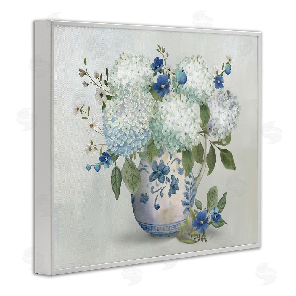 Nan Ivory & Blue Hydrangea Vase White Framed Giclee Wall Art Print